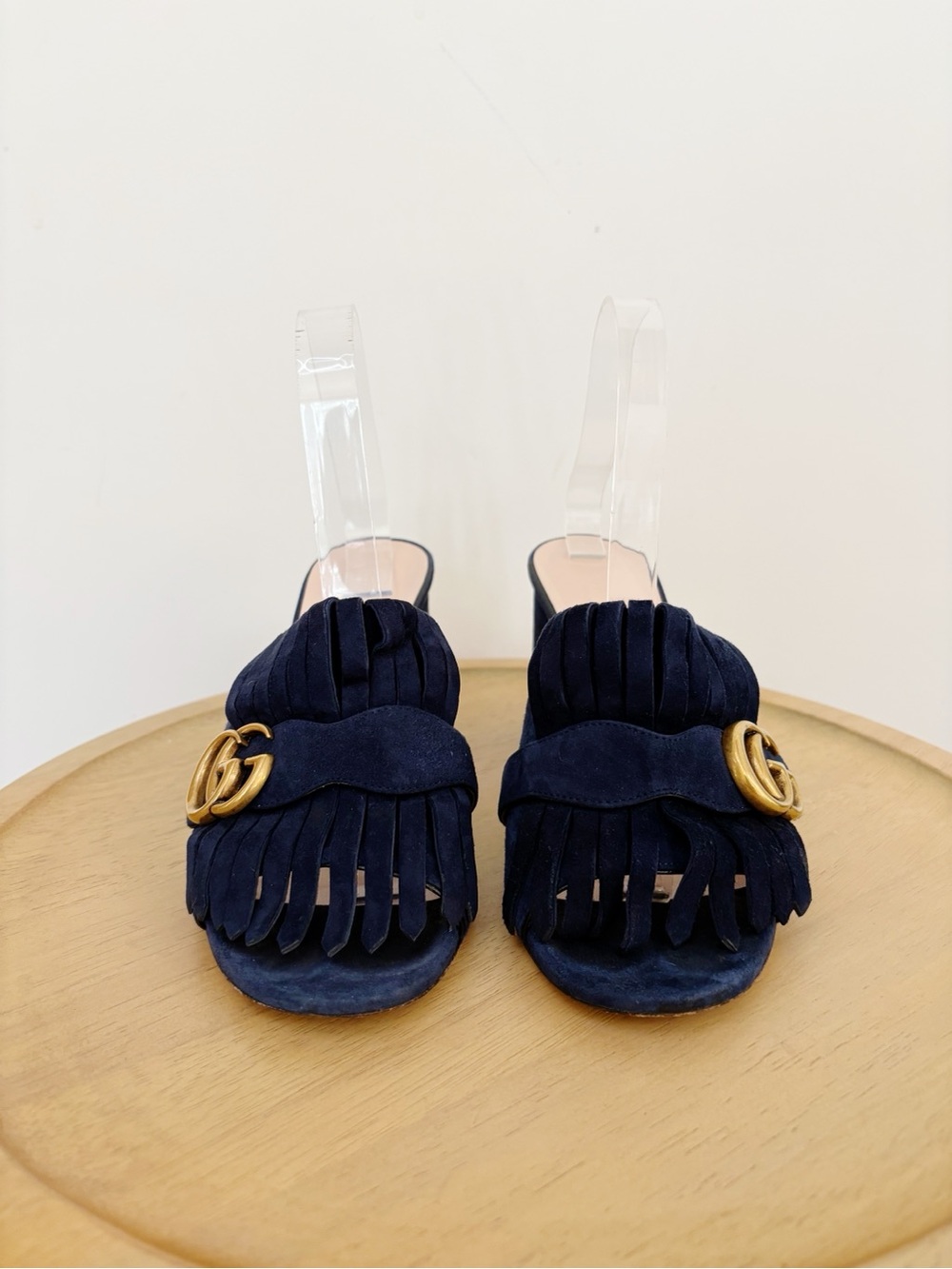 Gucci Kid Scamosciato GG Marmont Fringe Slip On Heel - Picture 2 of 8